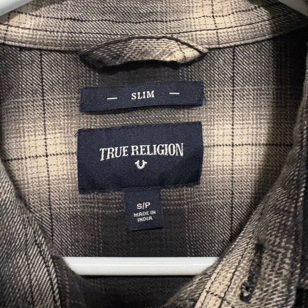 True Religion Black and Gray Plaid Button Down Shirt NWOT